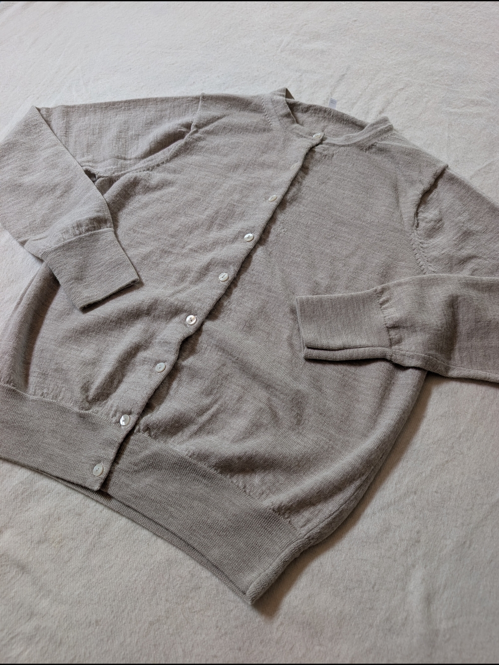 Muji 100% Wool Button-Front Cardigan in Light Taupe